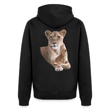 Löwen-Mama mit Baby - Raubkatze - Katze - Afrika - Unisex Premium Bio Zip Hoodie - Schwarz - Hinten - Nico (187cm)