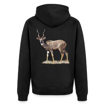 Kudu - afrikanische Antilope - Kenia / Afrika - Unisex Premium Bio Zip Hoodie - Schwarz - Hinten - Nico (187cm)