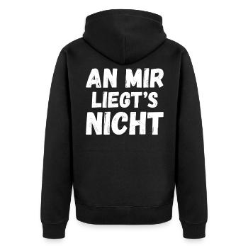 An mir liegts nicht schwarzer Humor - Unisex Premium Bio Zip Hoodie - Schwarz - Hinten - Nico (187cm)