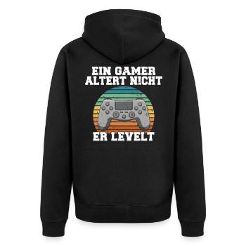 A gamer does not age, he levels - Unisex Premium Organic Zip Hoodie - black - Back - Nico (187cm)