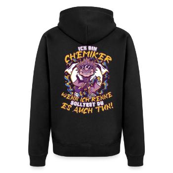 Ich bin Chemiker wenn ich renne solltest du auch! - Unisex Premium Bio Zip Hoodie - Schwarz - Hinten - Nico (187cm)
