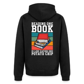 Ein Buch lesen ist wie ein Buch - Unisex Premium Bio Zip Hoodie - Schwarz - Hinten - Nico (187cm)