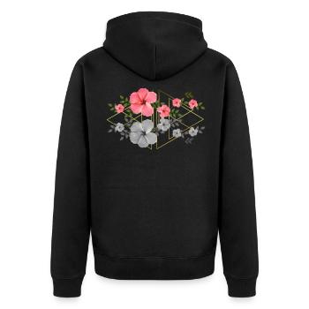Hibiskus mit Grafik - tropische Blume - Afrika - Unisex Premium Bio Zip Hoodie - Schwarz - Hinten - Nico (187cm)