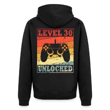 30. Geburtstag Gaming Motiv Level 30 unlocked - Unisex Premium Bio Zip Hoodie - Schwarz - Hinten - Nico (187cm)