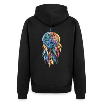 Dreamcatcher Traumfänger Mode für Damen - Unisex Premium Bio Zip Hoodie - Schwarz - Hinten - Nico (187cm)