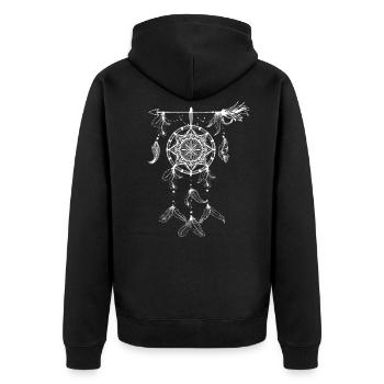 Dreamcatcher Traumfänger Mode für Damen - Unisex Premium Bio Zip Hoodie - Schwarz - Hinten - Nico (187cm)