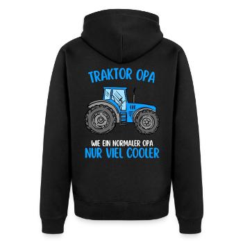 Traktor Opa Landwirt Trecker - Unisex Premium Bio Zip Hoodie - Schwarz - Hinten - Nico (187cm)