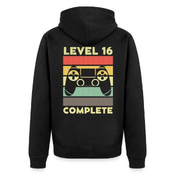Level 16 Complete 16 Jahre 16. Geburtstag - Unisex Premium Bio Zip Hoodie - Schwarz - Hinten - Nico (187cm)