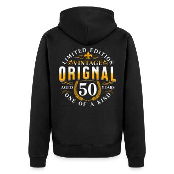50 Jahre Geschenkidee Vintage Optik 50. Geburtstag - Unisex Premium Bio Zip Hoodie - Schwarz - Hinten - Nico (187cm)
