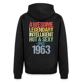 Geboren 1963 Jahrgang 1963 Geburtstag - Unisex Premium Bio Zip Hoodie - Schwarz - Hinten - Nico (187cm)