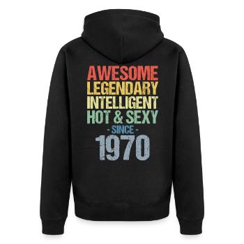 Né en 1970 Né en 1970 Anniversaire - Veste à capuche bio Premium Unisexe - noir - Dos - Nico (187cm)