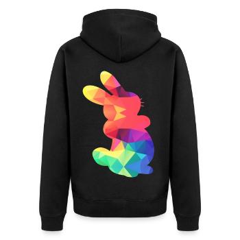 Buntes Häschen - Unisex Premium Bio Zip Hoodie - Schwarz - Hinten - Nico (187cm)