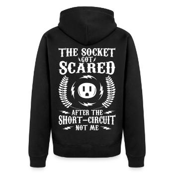 Lustiger Elektriker Spruch - Unisex Premium Bio Zip Hoodie - Schwarz - Hinten - Nico (187cm)