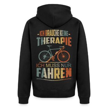 Ich brauche keine Therapie - Unisex Premium Bio Zip Hoodie - Schwarz - Hinten - Nico (187cm)
