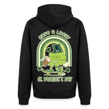 ST. Patrick's Day Skater Clover - Unisex Premium Organic Zip Hoodie - black - Back - Nico (187cm)