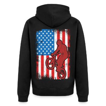 BMX USA - Unisex Premium Bio Zip Hoodie - Schwarz - Hinten - Nico (187cm)