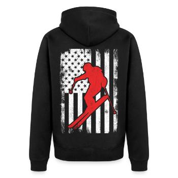 4. Juli Ski USA - Unisex Premium Bio Zip Hoodie - Schwarz - Hinten - Nico (187cm)