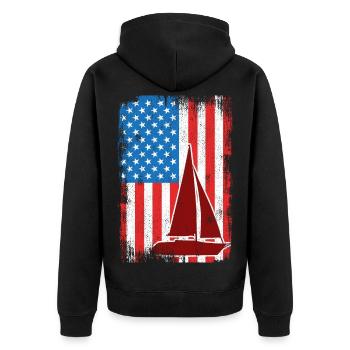 4. Juli Segeln USA - Unisex Premium Bio Zip Hoodie - Schwarz - Hinten - Nico (187cm)