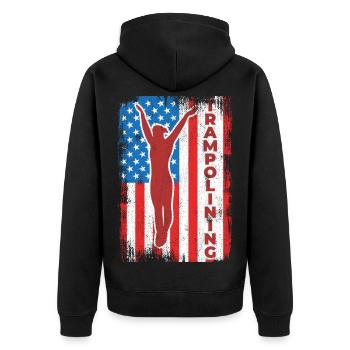 Trampolinspringen USA Flagge - Unisex Premium Bio Zip Hoodie - Schwarz - Hinten - Nico (187cm)
