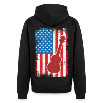 4. Juli USA Ukulele - Unisex Premium Bio Zip Hoodie - Schwarz - Hinten - Nico (187cm)
