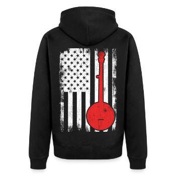 USA Patriotischer Banjospieler - Unisex Premium Bio Zip Hoodie - Schwarz - Hinten - Nico (187cm)