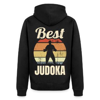 Vintage Judo - Unisex Premium Bio Zip Hoodie - Schwarz - Hinten - Nico (187cm)