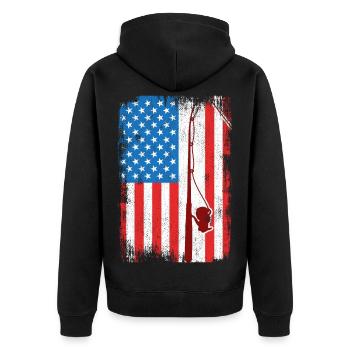 4. Juli Angeln - Unisex Premium Bio Zip Hoodie - Schwarz - Hinten - Nico (187cm)