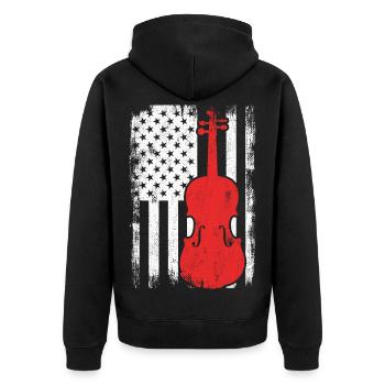 4. Juli USA Violine - Unisex Premium Bio Zip Hoodie - Schwarz - Hinten - Nico (187cm)