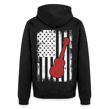 US Ukulele Spieler - Unisex Premium Bio Zip Hoodie - Schwarz - Hinten - Nico (187cm)