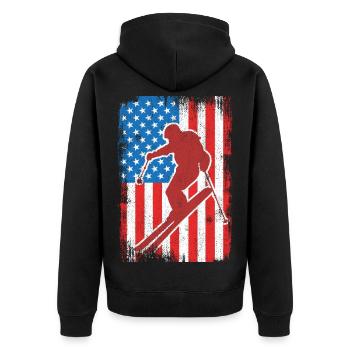 USA Patriotischer Skifahrer - Unisex Premium Bio Zip Hoodie - Schwarz - Hinten - Nico (187cm)
