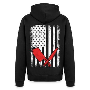 4. Juli USA Metzger - Unisex Premium Bio Zip Hoodie - Schwarz - Hinten - Nico (187cm)