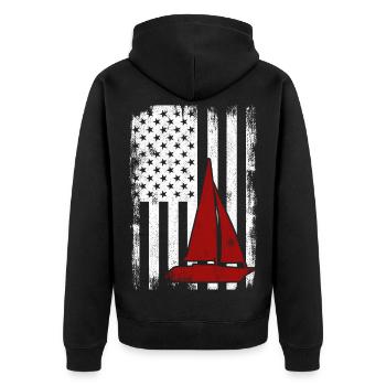 Patriotischer Seemann US - Unisex Premium Bio Zip Hoodie - Schwarz - Hinten - Nico (187cm)