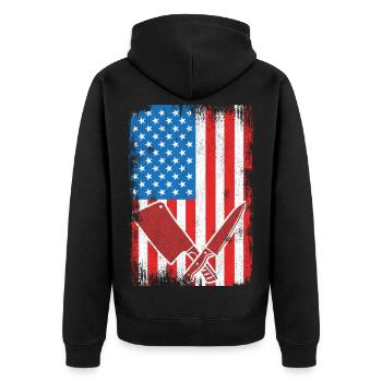 US Flagge Schlachter - Unisex Premium Bio Zip Hoodie - Schwarz - Hinten - Nico (187cm)