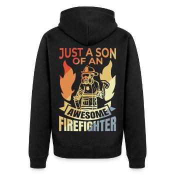 Son of a great firefighter - Unisex Premium Organic Zip Hoodie - black - Back - Nico (187cm)