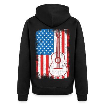 US Flagge Gitarrist - Unisex Premium Bio Zip Hoodie - Schwarz - Hinten - Nico (187cm)