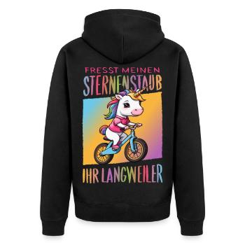 Süßes Einhorn auf Fahrrad - Unisex Premium Bio Zip Hoodie - Schwarz - Hinten - Nico (187cm)