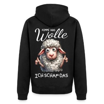 Komm Wolle Ich Schaf Das - Unisex Premium Bio Zip Hoodie - Schwarz - Hinten - Nico (187cm)