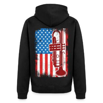 4. Juli USA Trompeter - Unisex Premium Bio Zip Hoodie - Schwarz - Hinten - Nico (187cm)