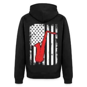 Patriotischer US Saxophonist - Unisex Premium Bio Zip Hoodie - Schwarz - Hinten - Nico (187cm)