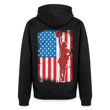 USA Patriotische Cheerleaderin - Unisex Premium Bio Zip Hoodie - Schwarz - Hinten - Nico (187cm)