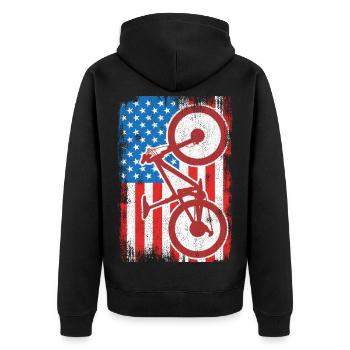 4. Juli USA MTB - Unisex Premium Bio Zip Hoodie - Schwarz - Hinten - Nico (187cm)