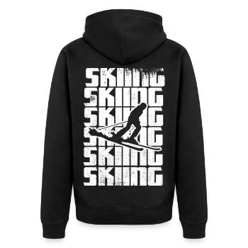 Lustiger Skifahrer - Unisex Premium Bio Zip Hoodie - Schwarz - Hinten - Nico (187cm)