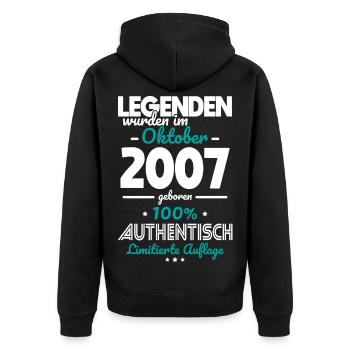 18th Birthday - Legends were made in October 2007 - Unisex Premium Organic Zip Hoodie - black - Back - Nico (187cm)