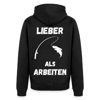 Fishing T-Shirt – Better fishing than working - Unisex Premium Organic Zip Hoodie - black - Back - Nico (187cm)