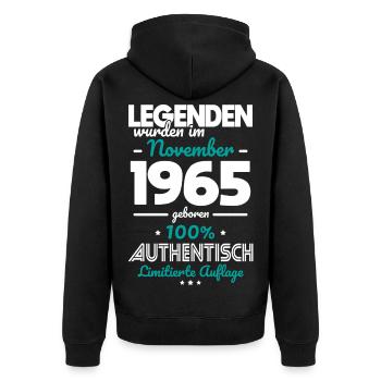 60th Birthday - Legends were made in November 1965 - Unisex Premium Organic Zip Hoodie - black - Back - Nico (187cm)