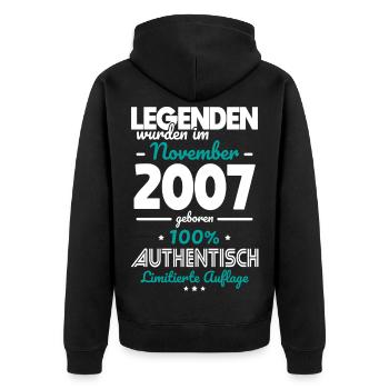 18th Birthday - Legends were made in November 2007 - Unisex Premium Organic Zip Hoodie - black - Back - Nico (187cm)
