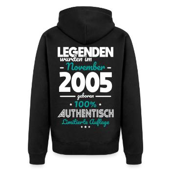 20th Birthday - Legends were made in November 2005 - Unisex Premium Organic Zip Hoodie - black - Back - Nico (187cm)