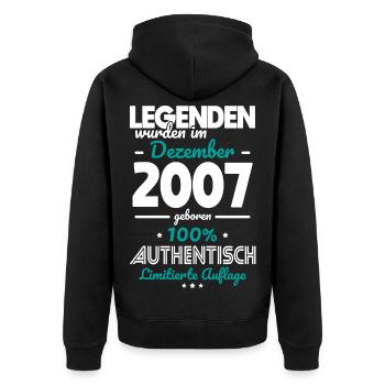 18th Birthday - Legends were made in December 2007 - Unisex Premium Organic Zip Hoodie - black - Back - Nico (187cm)