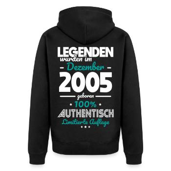 20th Birthday - Legends were made in December 2005 - Unisex Premium Organic Zip Hoodie - black - Back - Nico (187cm)
