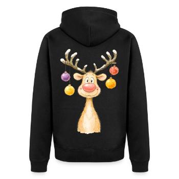 Cute Christmas Reindeer Watercolor Design - Unisex Premium Bio Zip Hoodie - Schwarz - Hinten - Nico (187cm)
